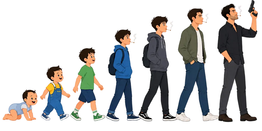 Imagem ilustrativa da evolução de uma criança até a vida adulta